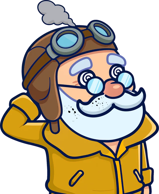 Professor Skybeard, sooty after a crash landing